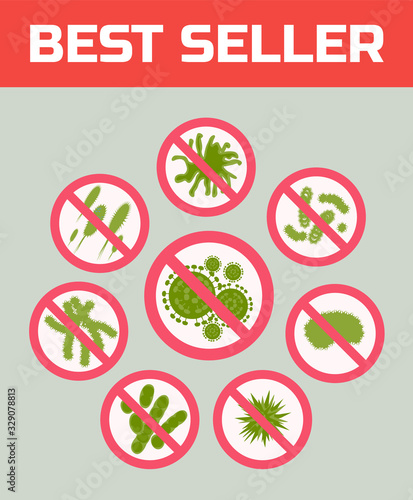 Coronavirus. Chinese coronavirus outbreak. Stop coronavirus. Coronavirus wuhan sars illness. Antibacterial sign set. Bacteria kill symbol. Control infection. Germ kill. Infection icon. Coat isolated.