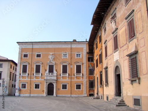 Panorama of ancient Italian buildings on the streets of a medieval town that has been miraculously preserved to this day.