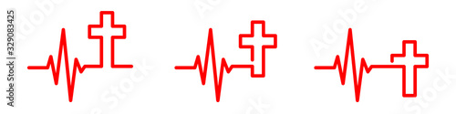 Heartbeat with christian cross. Vector icons