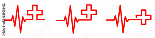 Heartbeat with medical cross. Vector illustration.