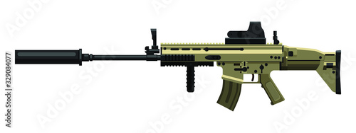 Scar-L, Assault rifle flat design vector illustration. Weapons for mobile applications and games.