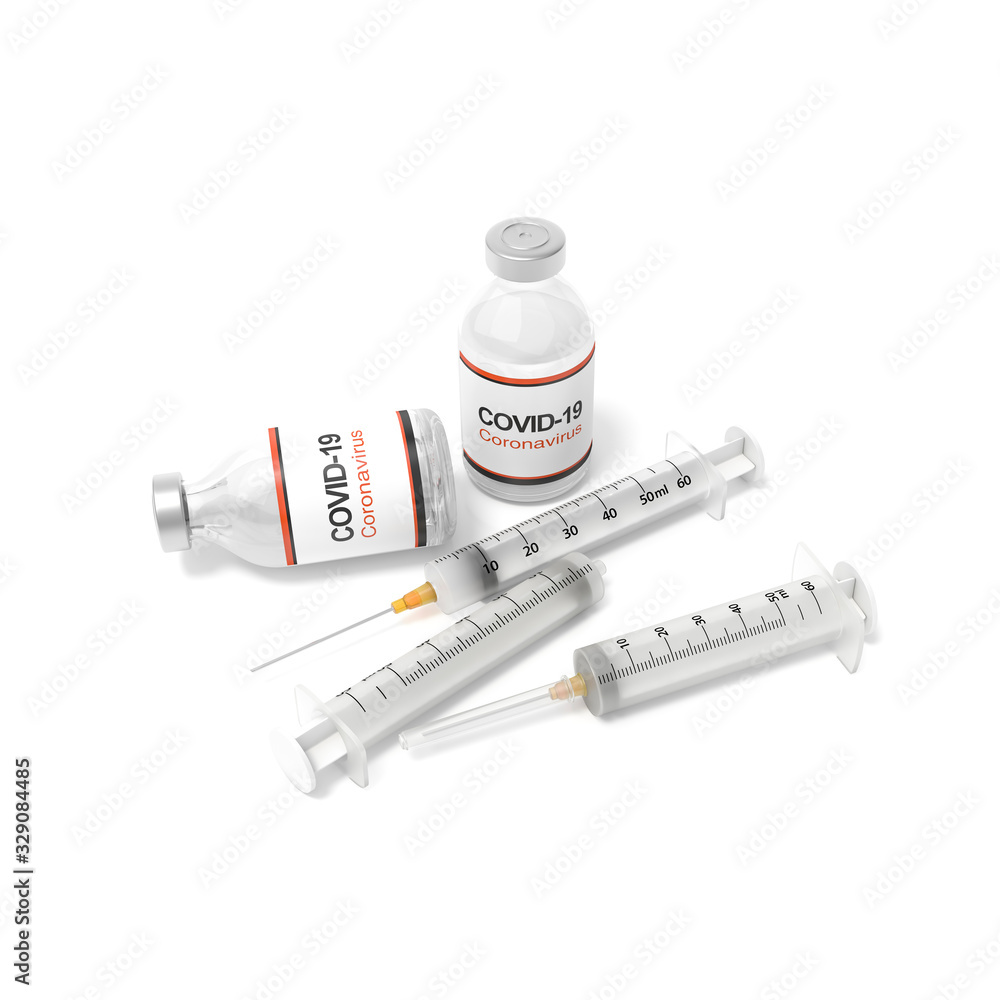 Vaccine and syringe injection for prevention,immunization from corona virus infection (novel coronavirus disease 2019,COVID-19,nCoV 2019 from Wuhan). Health care and Medicine infectious. 3d rendering. Vaccine and syringe injection for prevention,immunization from corona virus infection (novel coronavirus disease 2019,COVID-19,nCoV 2019 from Wuhan). Health care and Medicine infectious. 3d rendering.