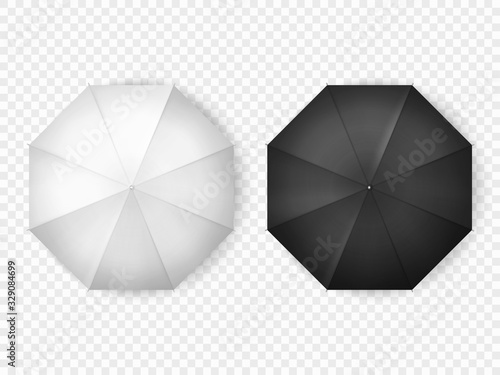 White and black open umbrellas, top view mockups