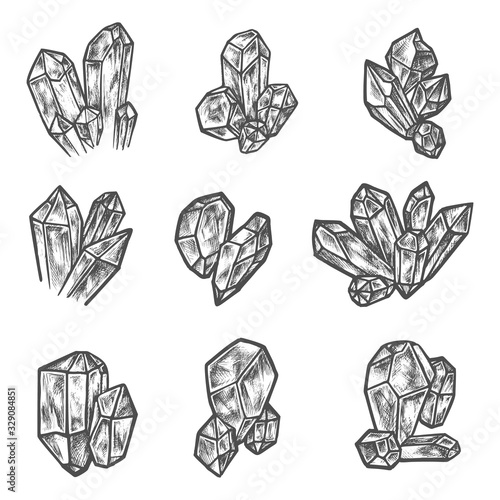 Sketch crystals, gemstones and gem jewelry