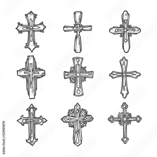 Fototapeta Sketch crosses, ornate Medieval heraldic crucifix
