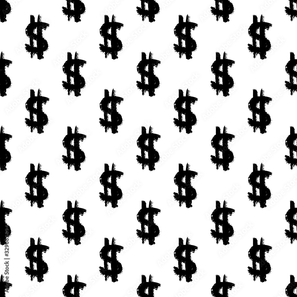 Dollar signs seamless pattern of brush strokes. Vector monochrome grunge texture from symbol of American money. Dollar signs seamless pattern of brush strokes. Vector monochrome grunge texture from symbol of American money.