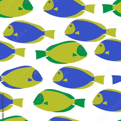 Pattern of different blue and green fish