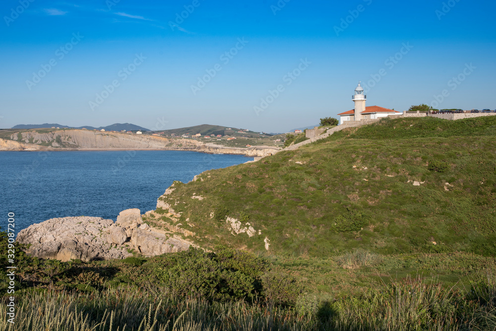 Views of the lighthouse of Punta del Torco de Afuera in Suances, Cantabria, Spain. Nice place with spectacular views