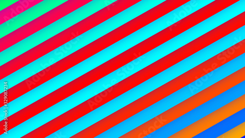 Diagonal multicolor stripes. Cyan and red colored stripes
