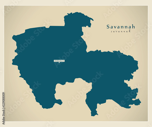 Modern Map - Savannah region map of Ghana GH