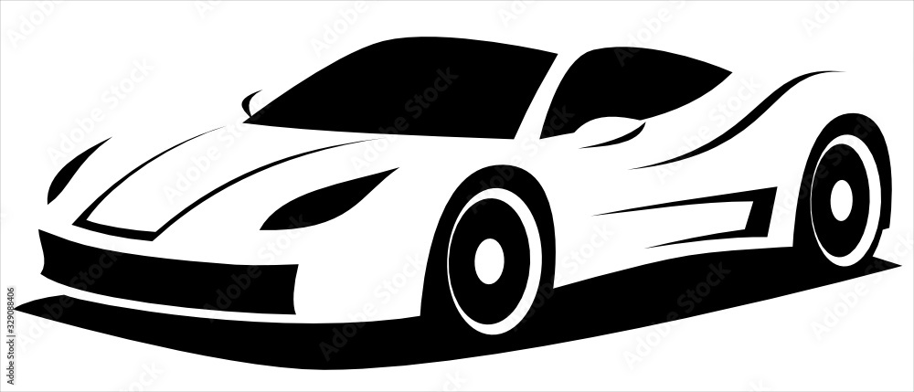 Vector illustration silhouette of the aerodynamic super sports car drawn using black and white lines which can be used as a logo for a company