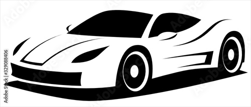 Vector illustration silhouette of the aerodynamic super sports car drawn using black and white lines which can be used as a logo for a company