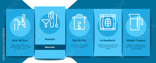 Home Brewing Beer Onboarding Mobile App Page Screen Vector. Barrel And Bottle, Hops And Malt, Faucet And Opener Home Brewing Alcoholic Drink Concept Linear Pictograms. Color Contour Illustrations