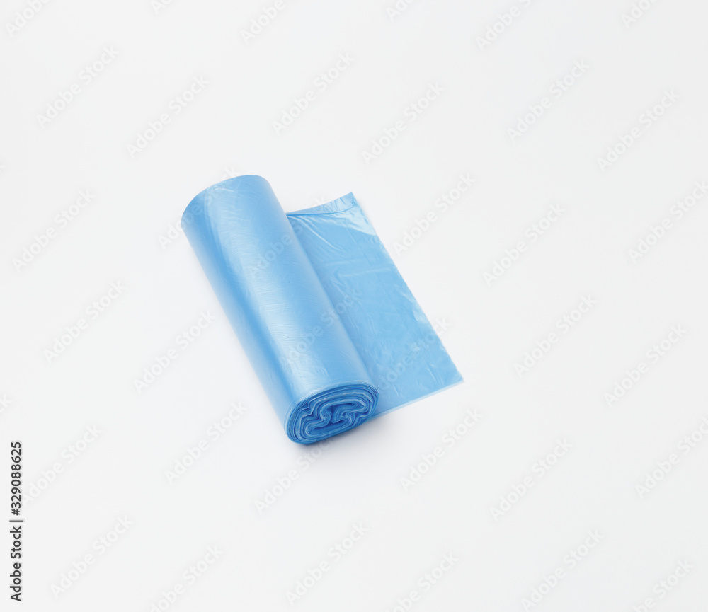 Disposable plastic bags for household garbage or waste on a white background Disposable plastic bags for household garbage or waste on a white background