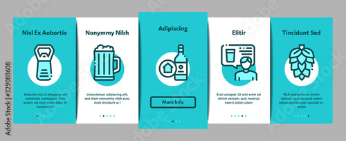 Home Brewing Beer Onboarding Mobile App Page Screen Vector. Barrel And Bottle, Hops And Malt, Faucet And Opener Home Brewing Alcoholic Drink Concept Linear Pictograms. Color Contour Illustrations