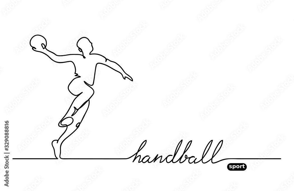 Handball player. Vector minimalistic banner. Handball sport event. One