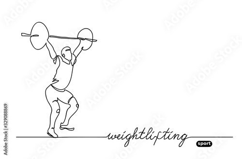 Weightlifting competition. Vector minimalistic banner. weightlifting sport event. One continuous line drawing.