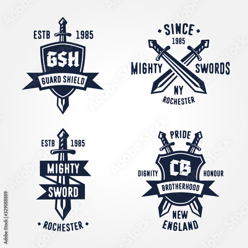 Set of retro vintage sword badges