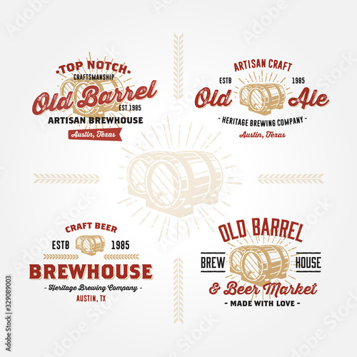Set of retro logo designs with wodden barrels