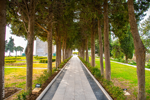 Through the trees towards the Canakkale Martyrs  Monument