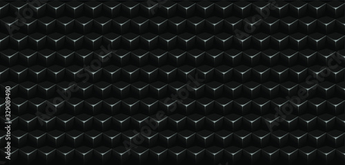Volume realistic vector cubes texture, dark geometric seamless tiles pattern, design black background for you projects