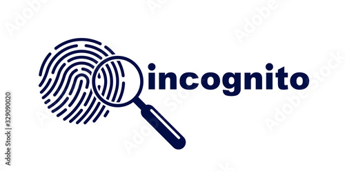Finger print with magnifying glass vector simple logo or icon, incognito man concept, unidentified person, people search, biometric identification.