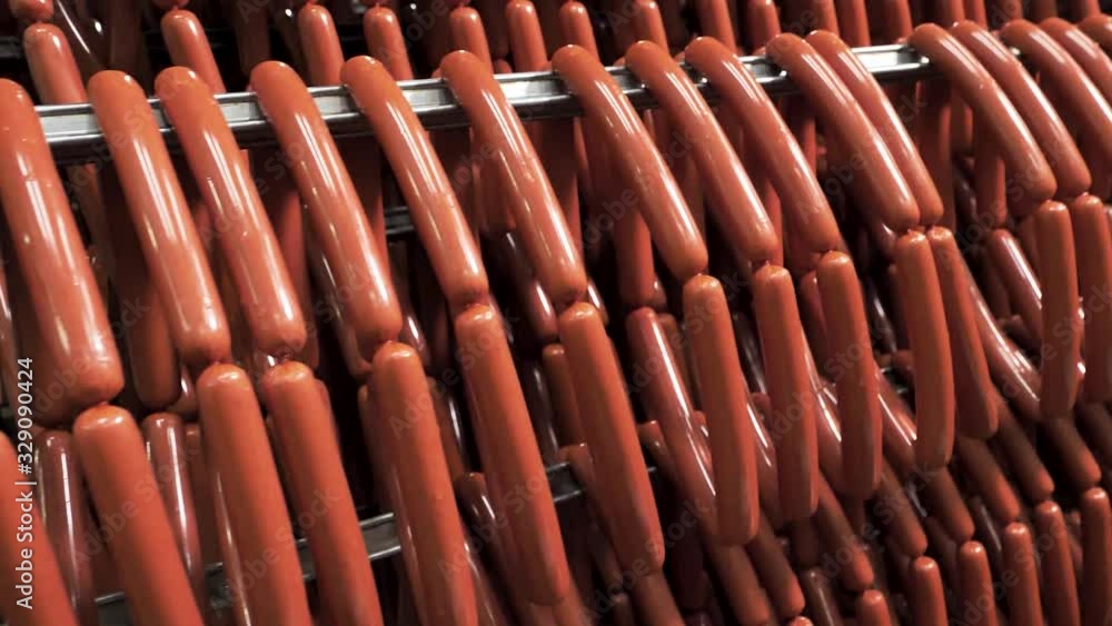 Sausages are hanging in the warehouse Sausages are hanging in the warehouse