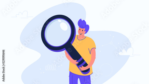 Young man carrying heavy magnifier
