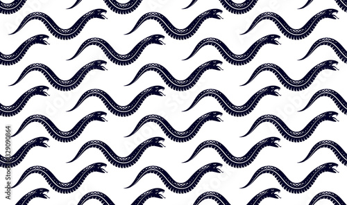 Snakes seamless background, vector dangerous venom serpents pattern, vintage style drawing tiling endless wallpaper.