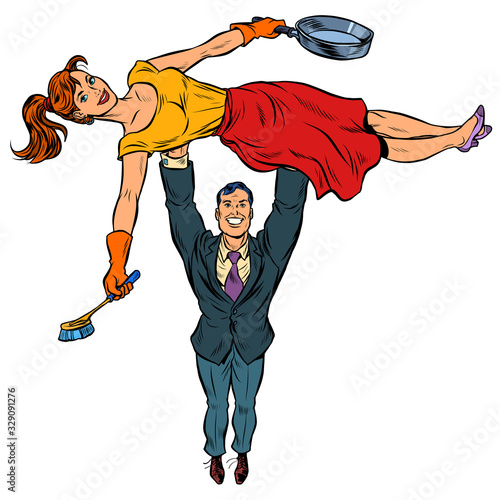 Husband is a businessman and wife is a housewife. Gender stereotypes