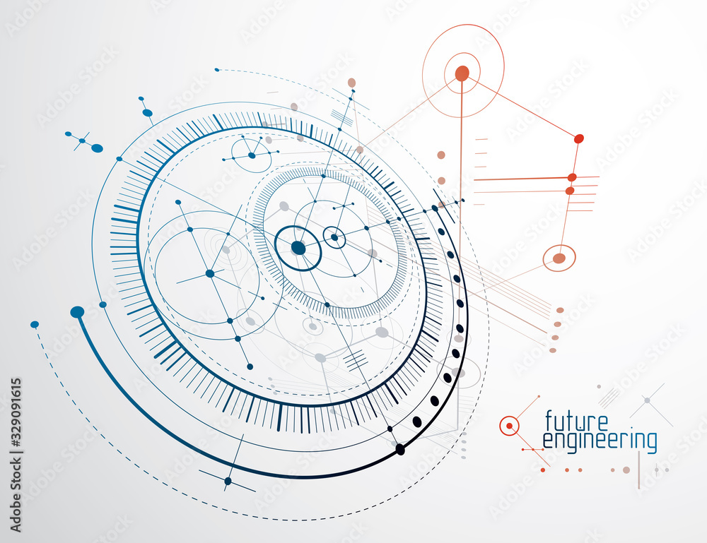 Engineering technological vector wallpaper made with circles and lines. Modern geometric composition can be used as template and layout. Abstract technical background. Engineering technological vector wallpaper made with circles and lines. Modern geometric composition can be used as template and layout. Abstract technical background.