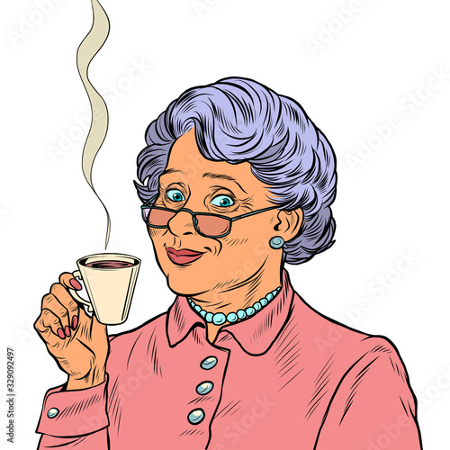 Elderly woman drinking tea