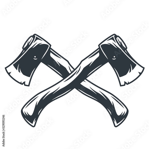 Crossed axes for camping and forest lumberjack