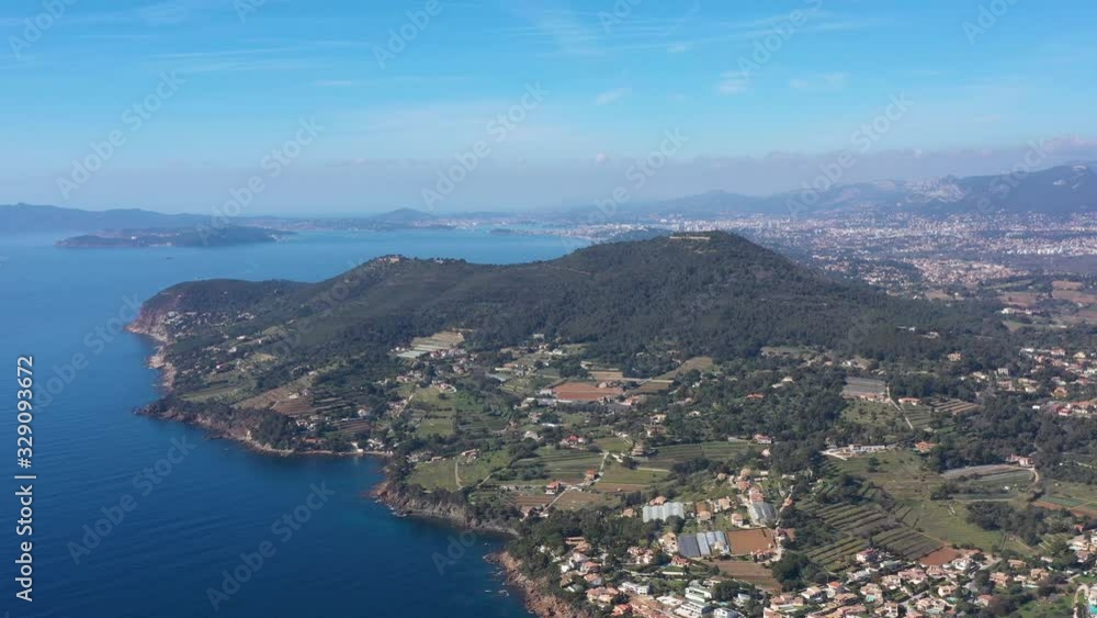 Carqueiranne Fort de la Gavaresse aerial shot Toulon in background France Provence Carqueiranne Fort de la Gavaresse aerial shot Toulon in background France Provence