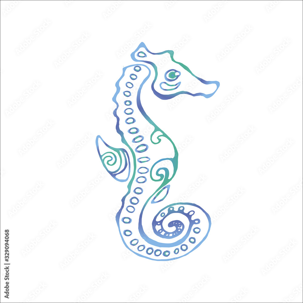 Fototapeta premium Color illustration of a sea animal. Sea Horse.