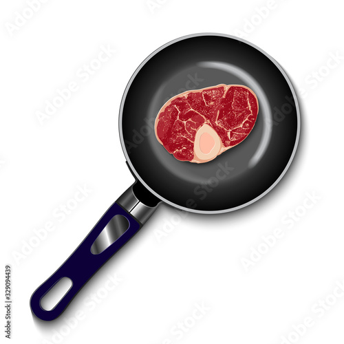 pan with raw meat top view