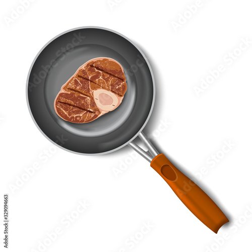 pan with raw meat top view