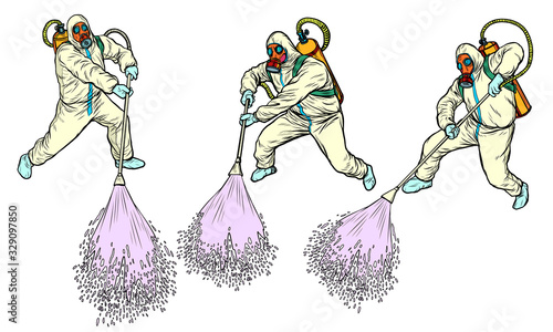 epidemic protection suits disinfection. pandemic epidemic coronavirus covid19