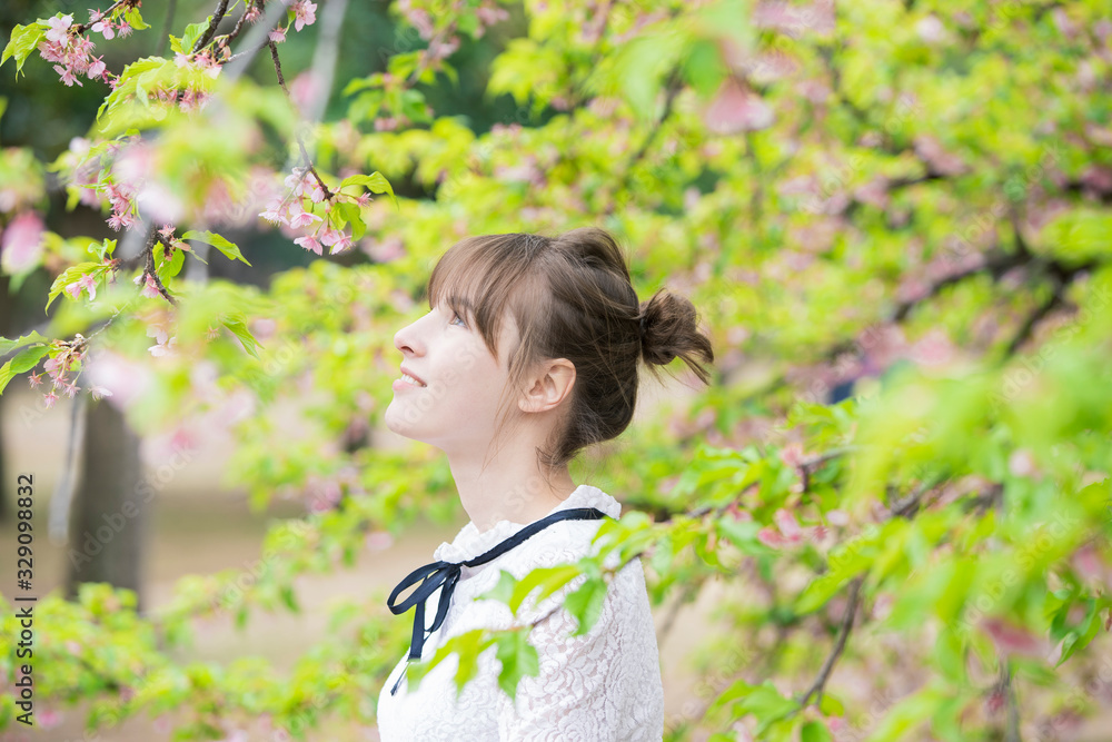 木々に癒される若い女性 木々に癒される若い女性
