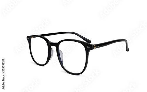 Front view plastic beautiful Fashion black color glasses on white background