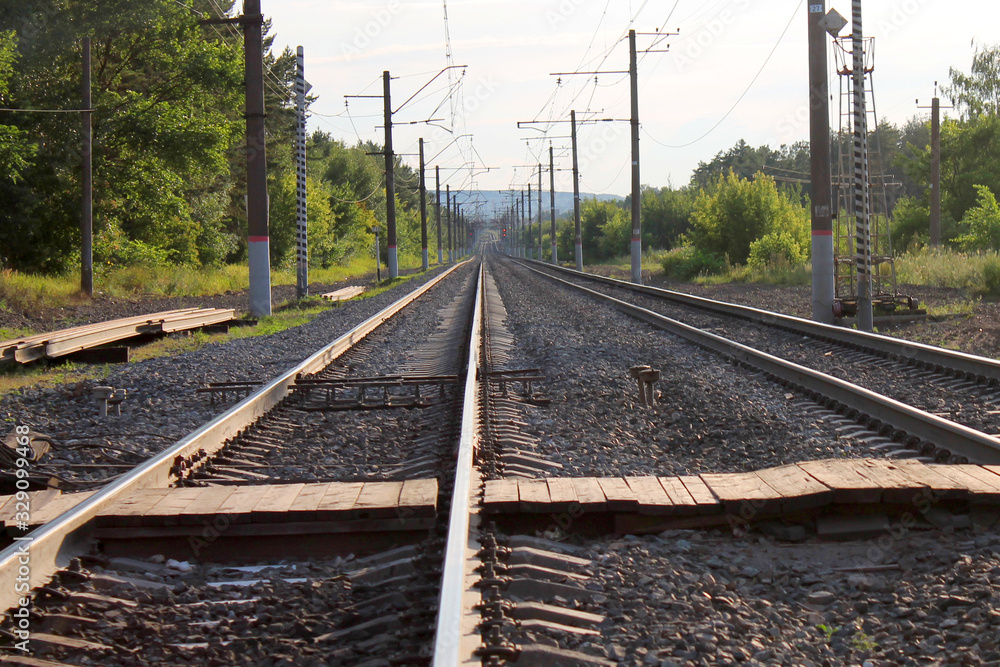 empty railway in perspective