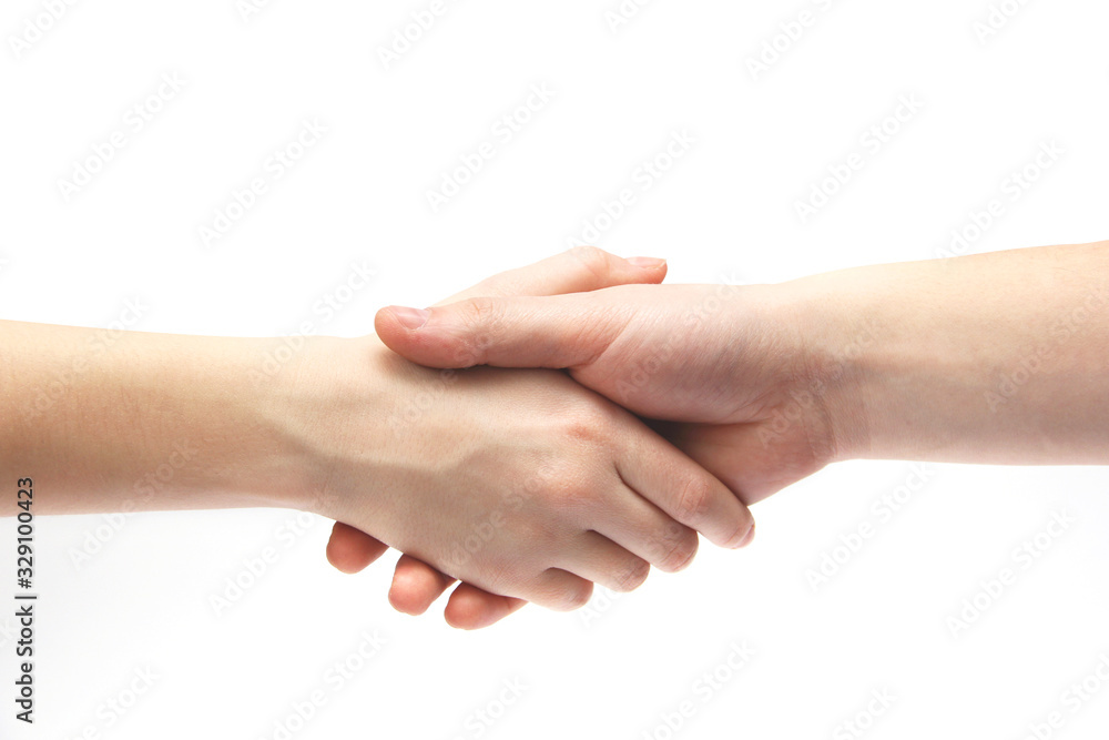 Handshake on a white background. Body parts. Hands on a white background