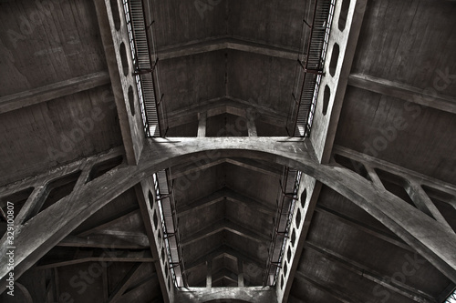 Concrete vault of old brutalist market building in Breslau