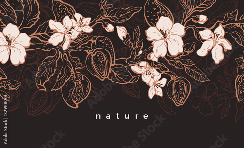 Stampa su tela Floral vintage background. Vector sketch. Almond