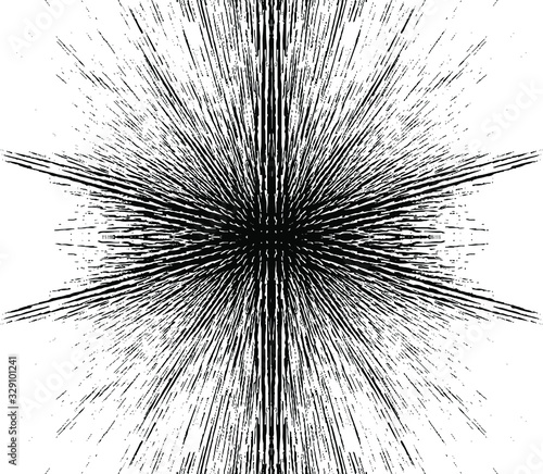 Circular starburst explosion texture. Distressed uneven grunge background. Abstract vector illustration. Overlay to create interesting effect and depth. Isolated on white background.