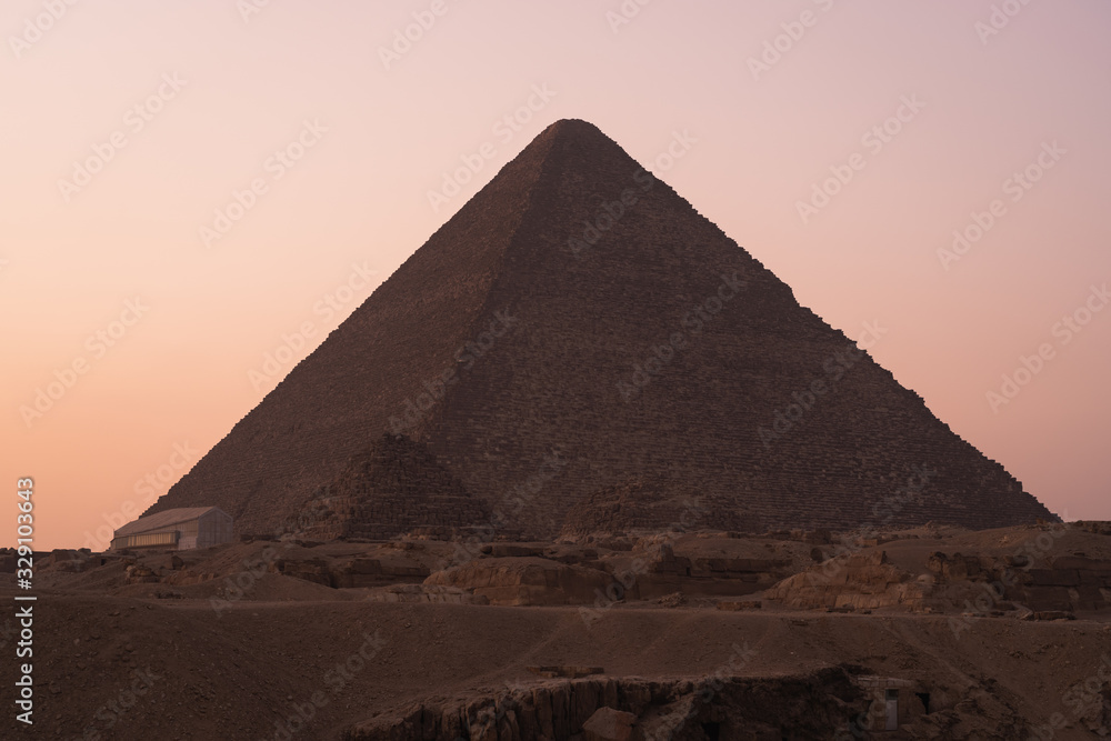 Pyramid of Khufu on top of Giza plateau in Cairo, Egypt
