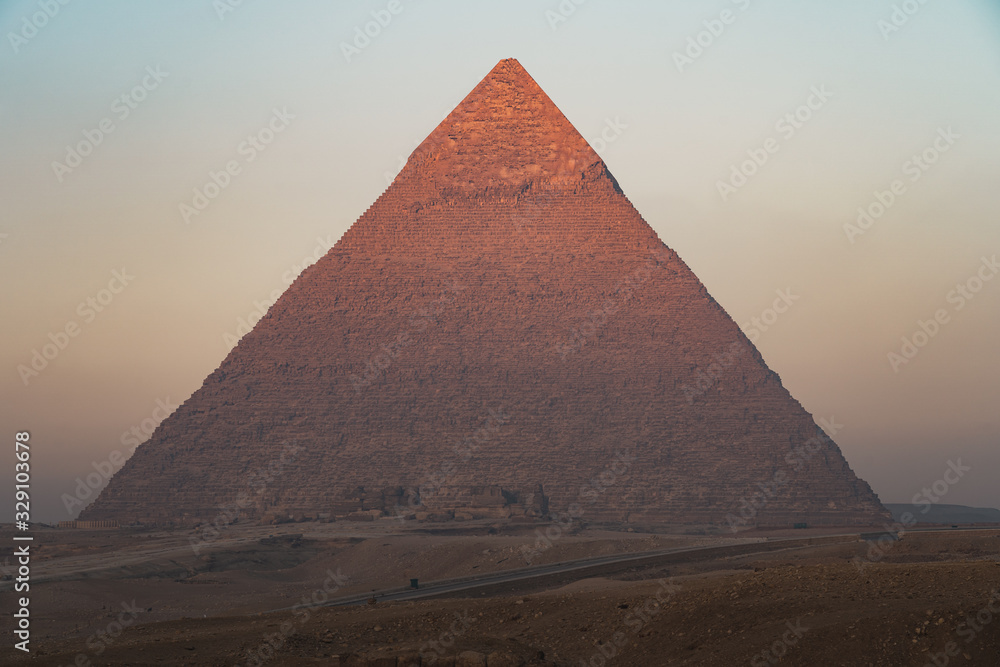 Pyramid of Khafre in Giza plateau at beautiful sunrise, Giza, Cairo Pyramid of Khafre in Giza plateau at beautiful sunrise, Giza, Cairo