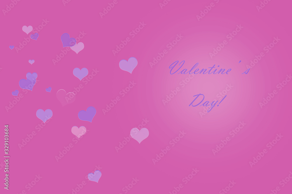 Valentine's day card.Hearts on a pink background. Colorful greetings.