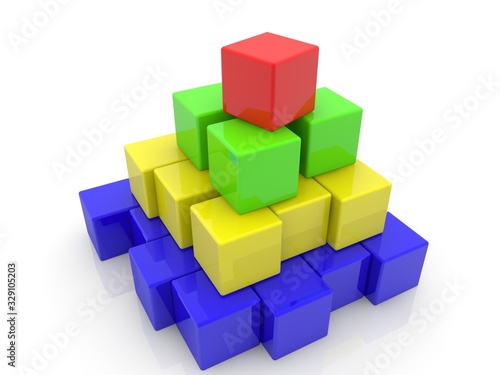 Colored cube pyramid with a red cube at the top