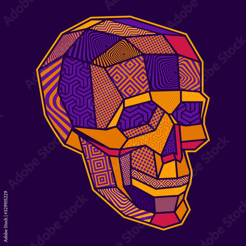 Coloured illustration of a lowpoly geometric skull.